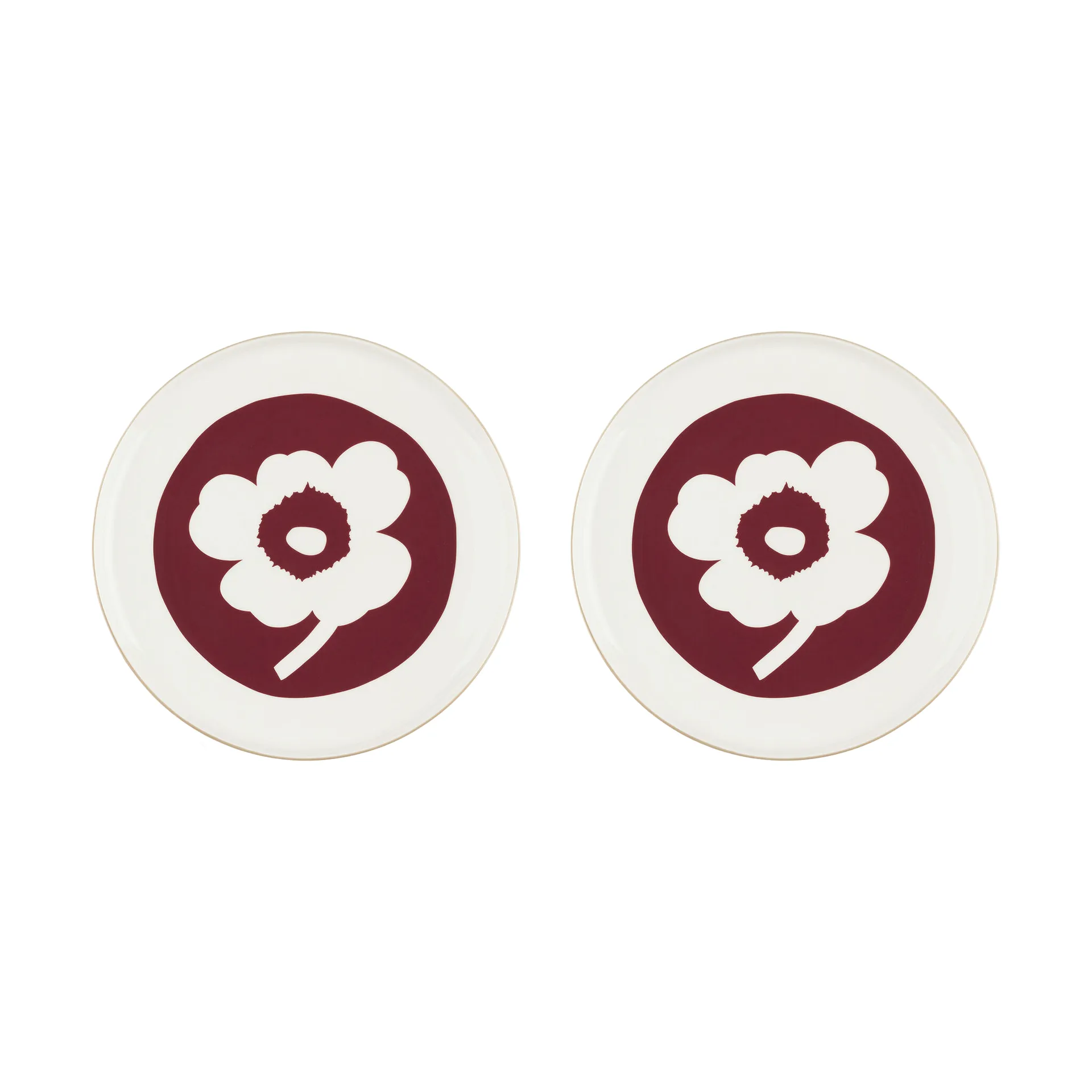 Oiva Unikko bord Ø25 cm 2-pack, White-dark cherry-brown Marimekko