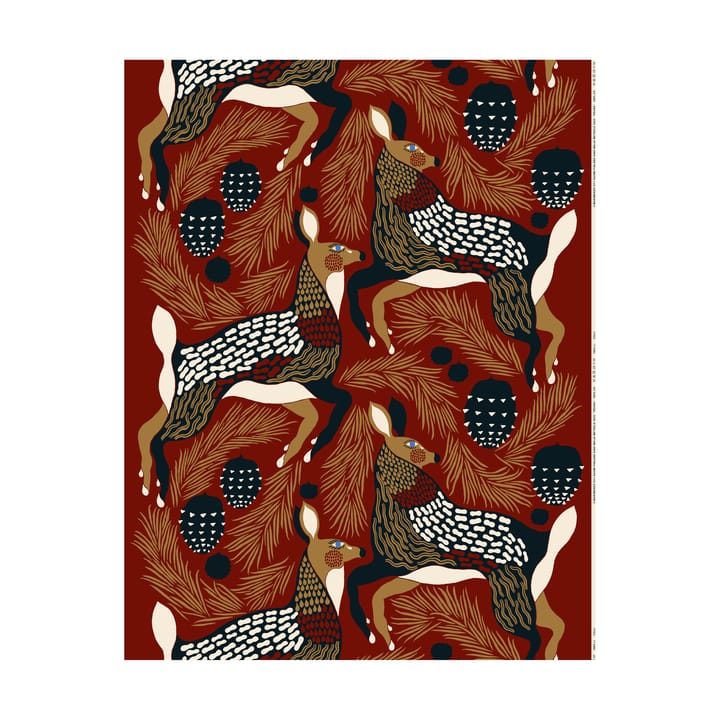 Peura katoenen stof, Red-beige-dark blue Marimekko