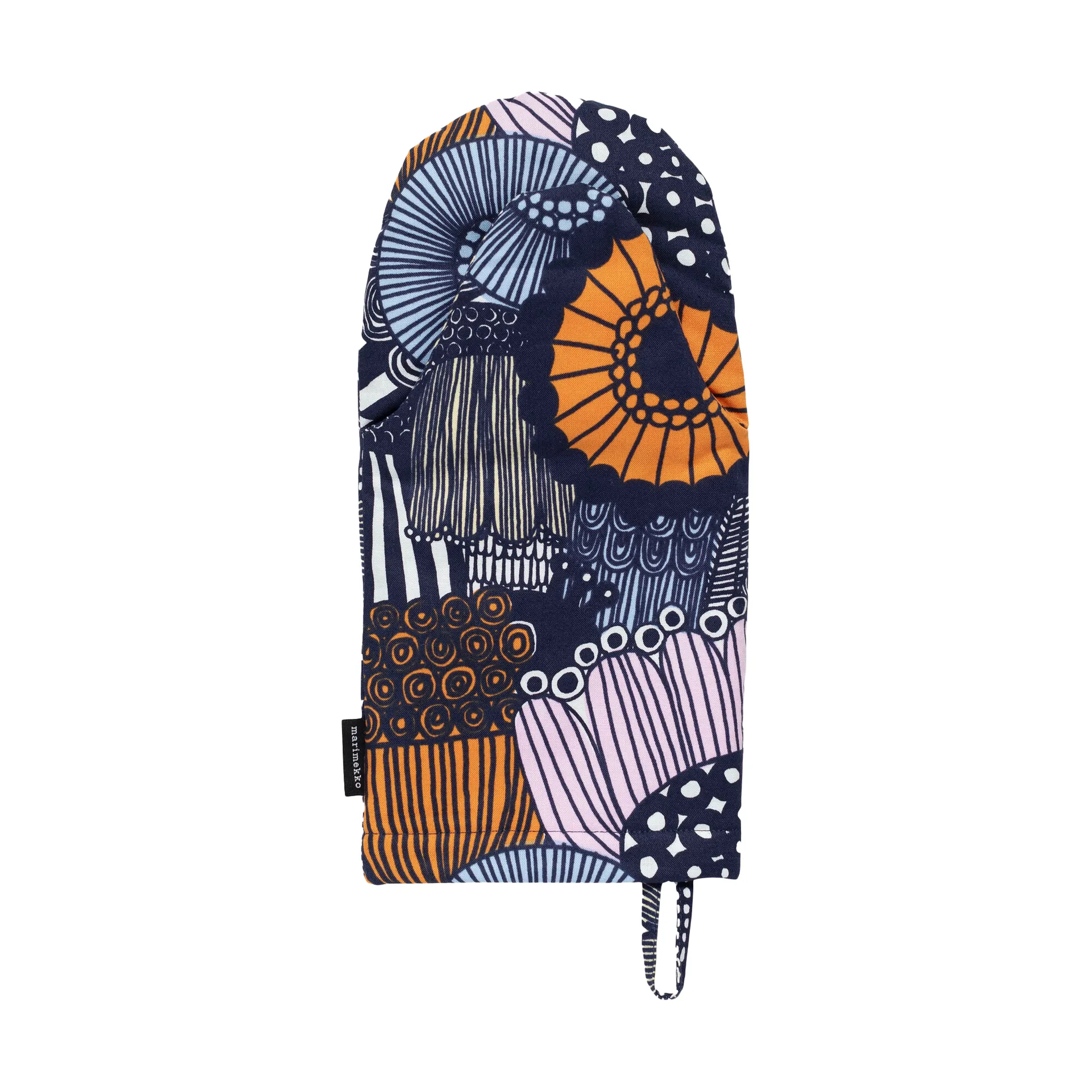 Pieni Siirtolapuutarha ovenwant, White-yellow-orange-light blue Marimekko