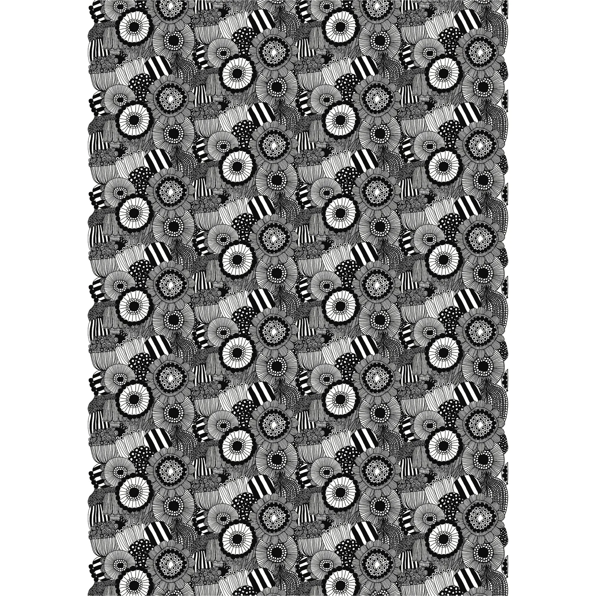 Pieni Siirtolapuutarha stof, Wit-zwart Marimekko