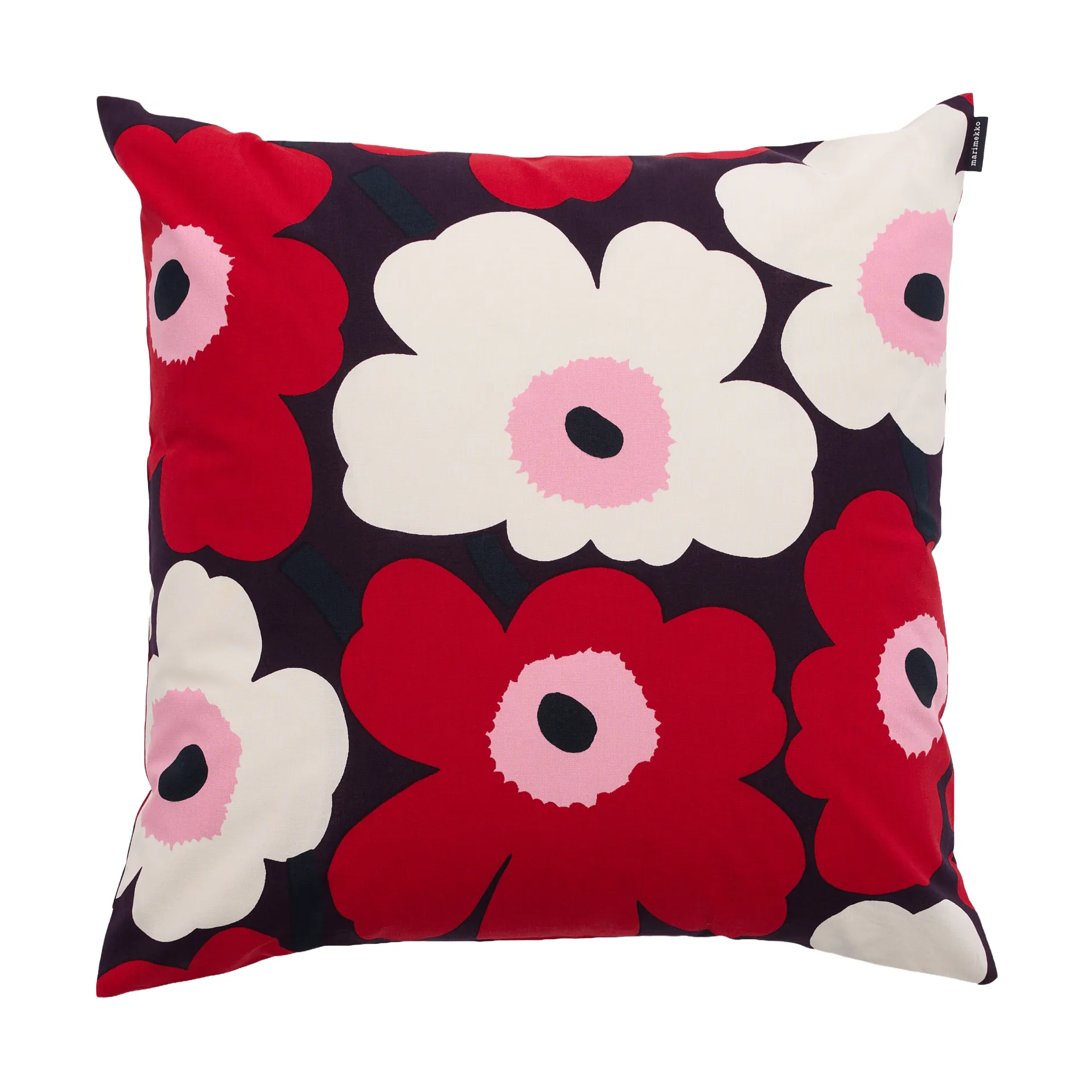 Pieni Unikko kussensloop 50x50 cm, Plum-cranberry-off white-rose Marimekko