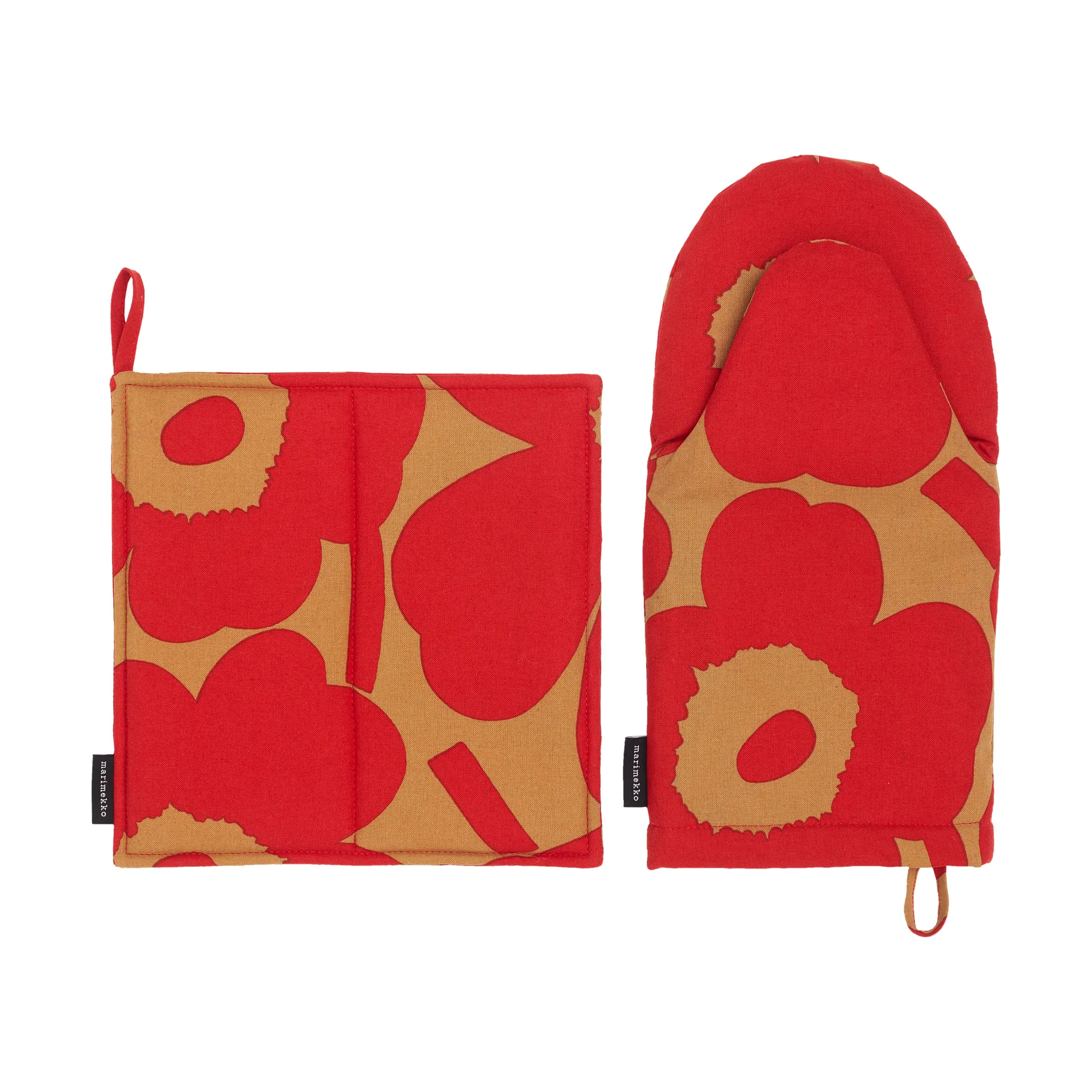 Pieni Unikko pannenlap en ovenwant set 2 delen, Brown-red Marimekko