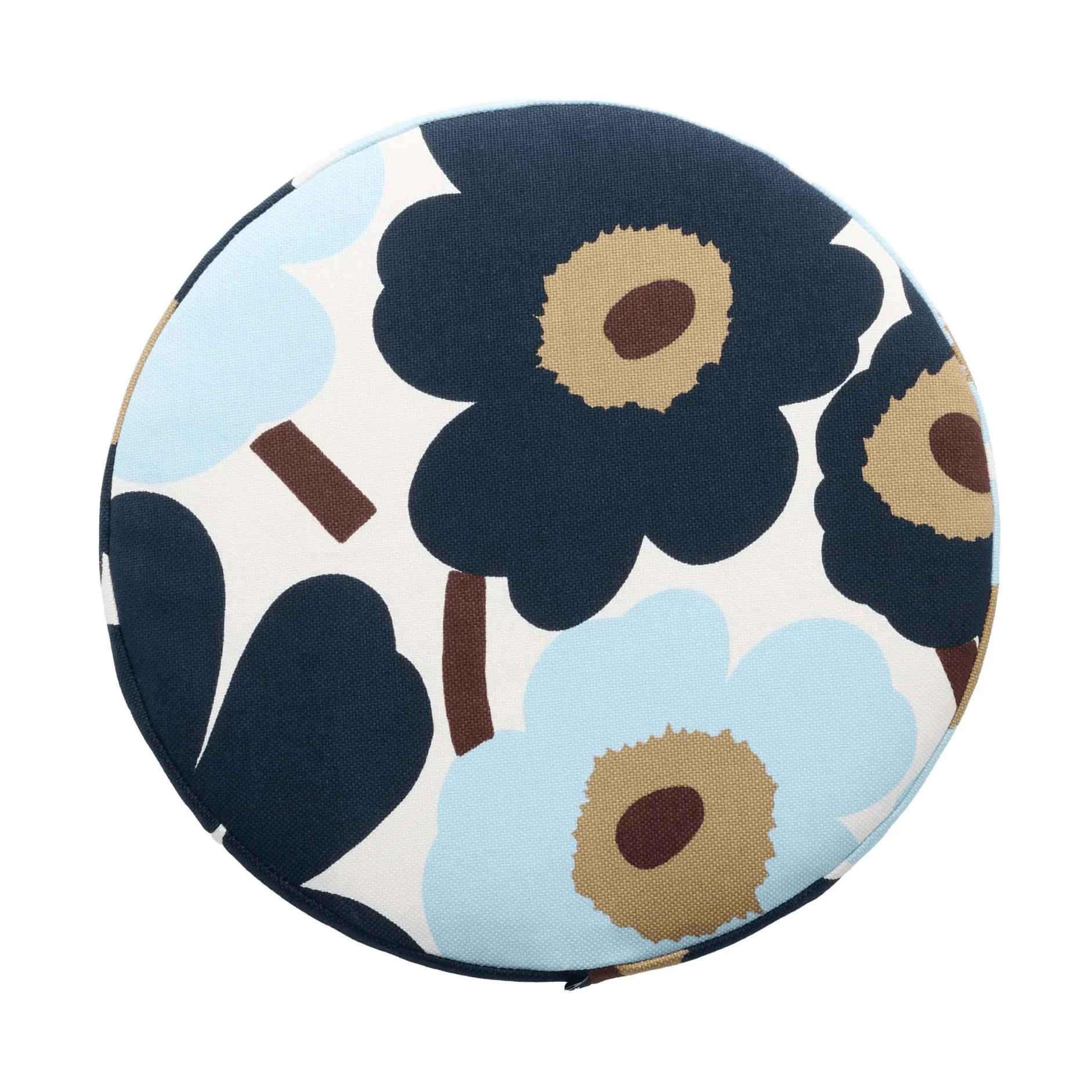 Pieni unikko ronde zitkussen, White-blueberry-cold blue-dark brown Marimekko