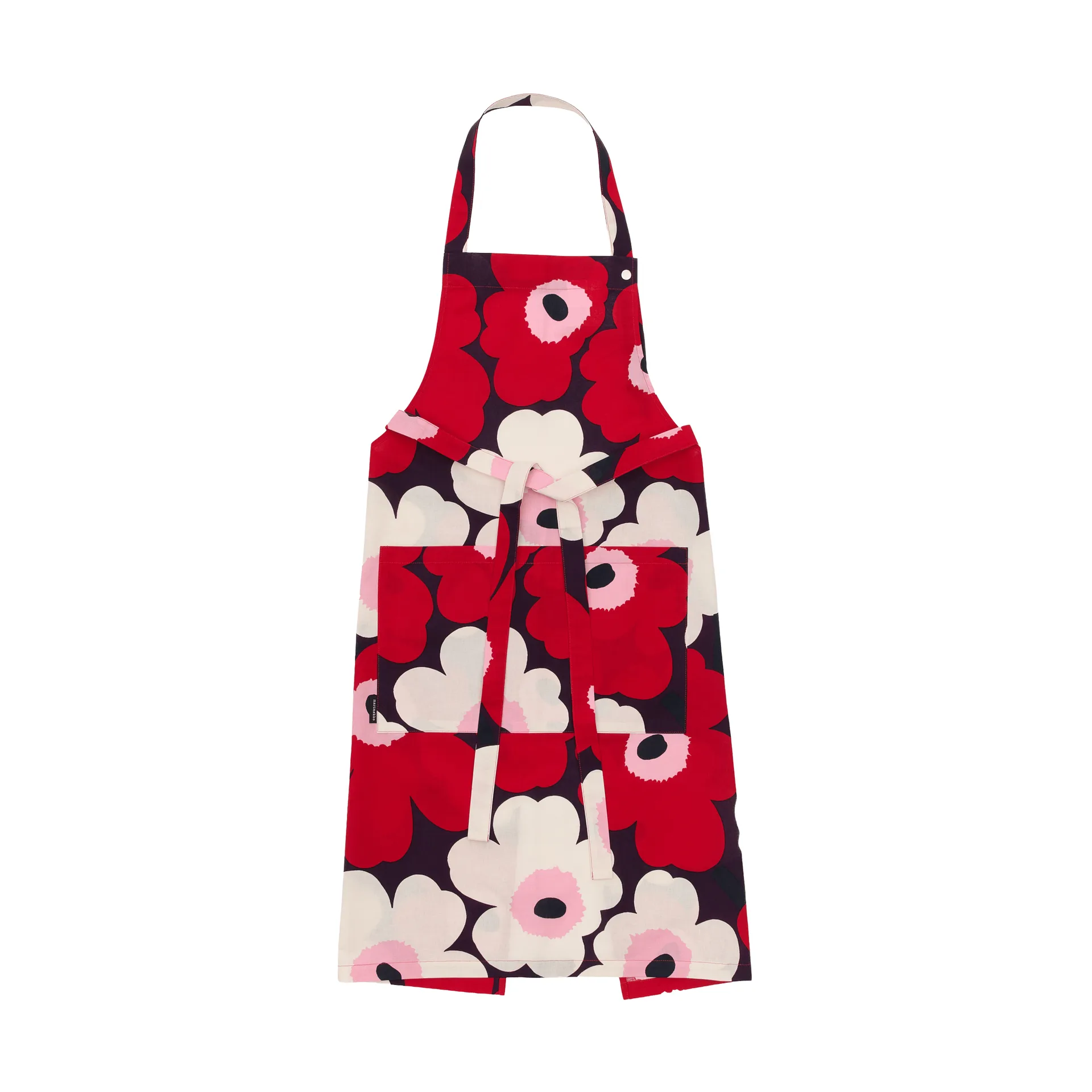Pieni Unikko schort, Plum-cranberry-off white-rose Marimekko