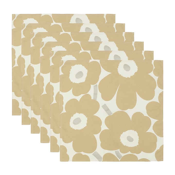 Pieni Unikko servet 43x43 cm 6-pack - Beige-silver-white - Marimekko