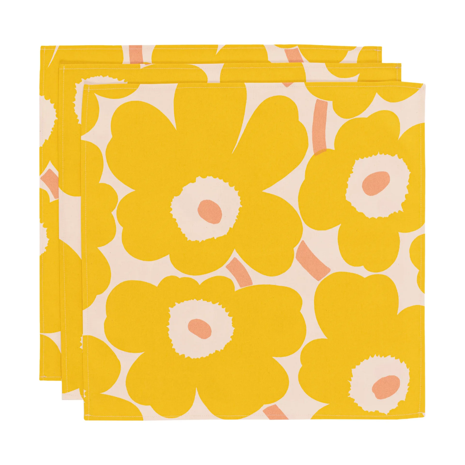 Pieni Unikko stoffen servet 43x43 cm 3-pack, Cotton-yellow-pink Marimekko