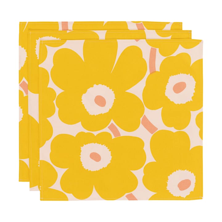 Pieni Unikko stoffen servet 43x43 cm 3-pack, Cotton-yellow-pink Marimekko