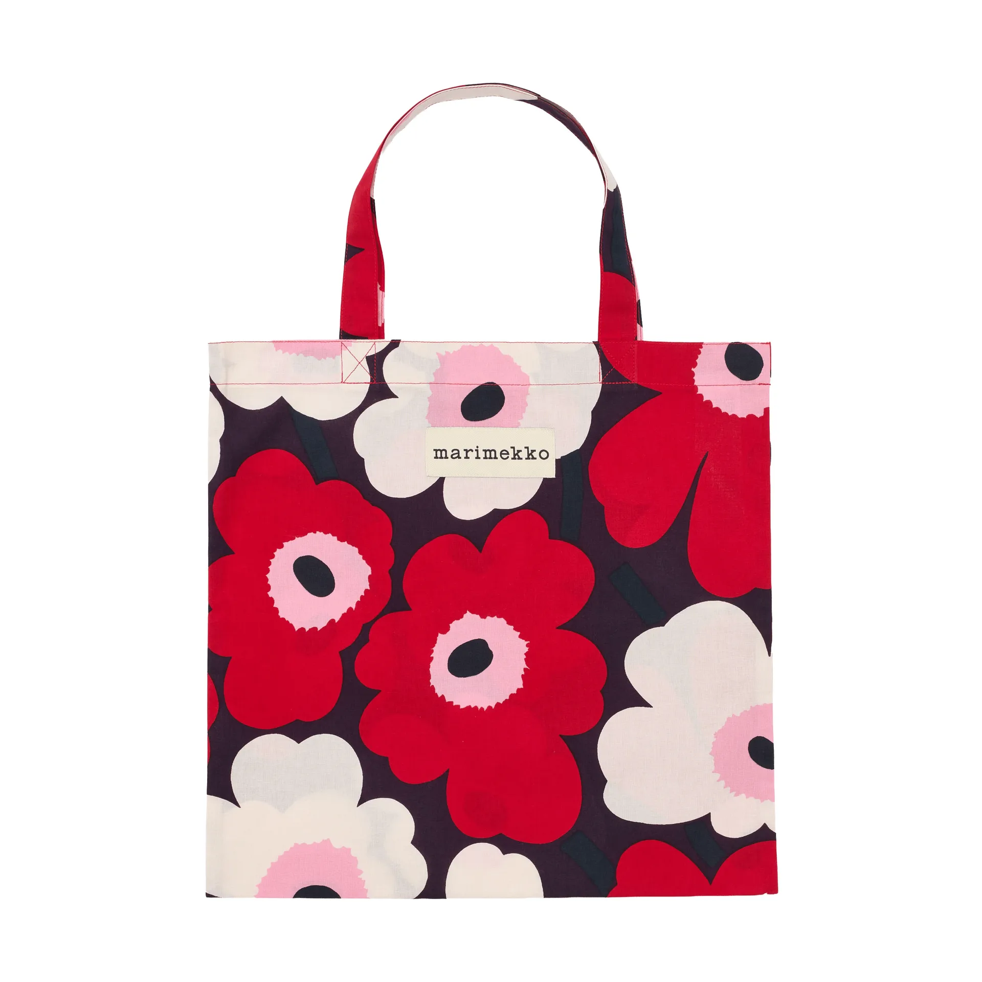 Pieni Unikko tas 44x43 cm, Plum-cranberry-off white-rose Marimekko