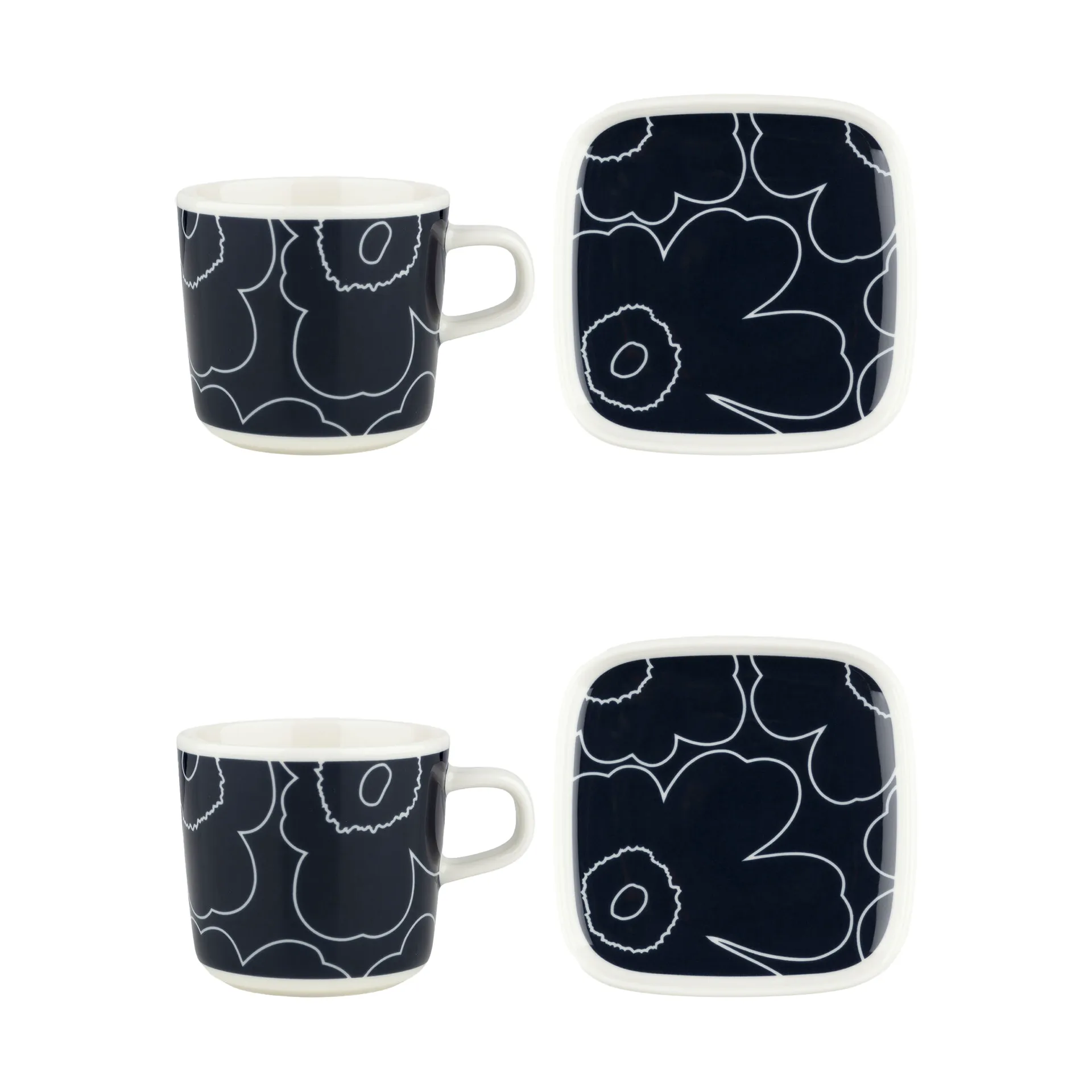 Piirto Unikko kop en schotel set 20 cl 4 st., White-dark blue Marimekko