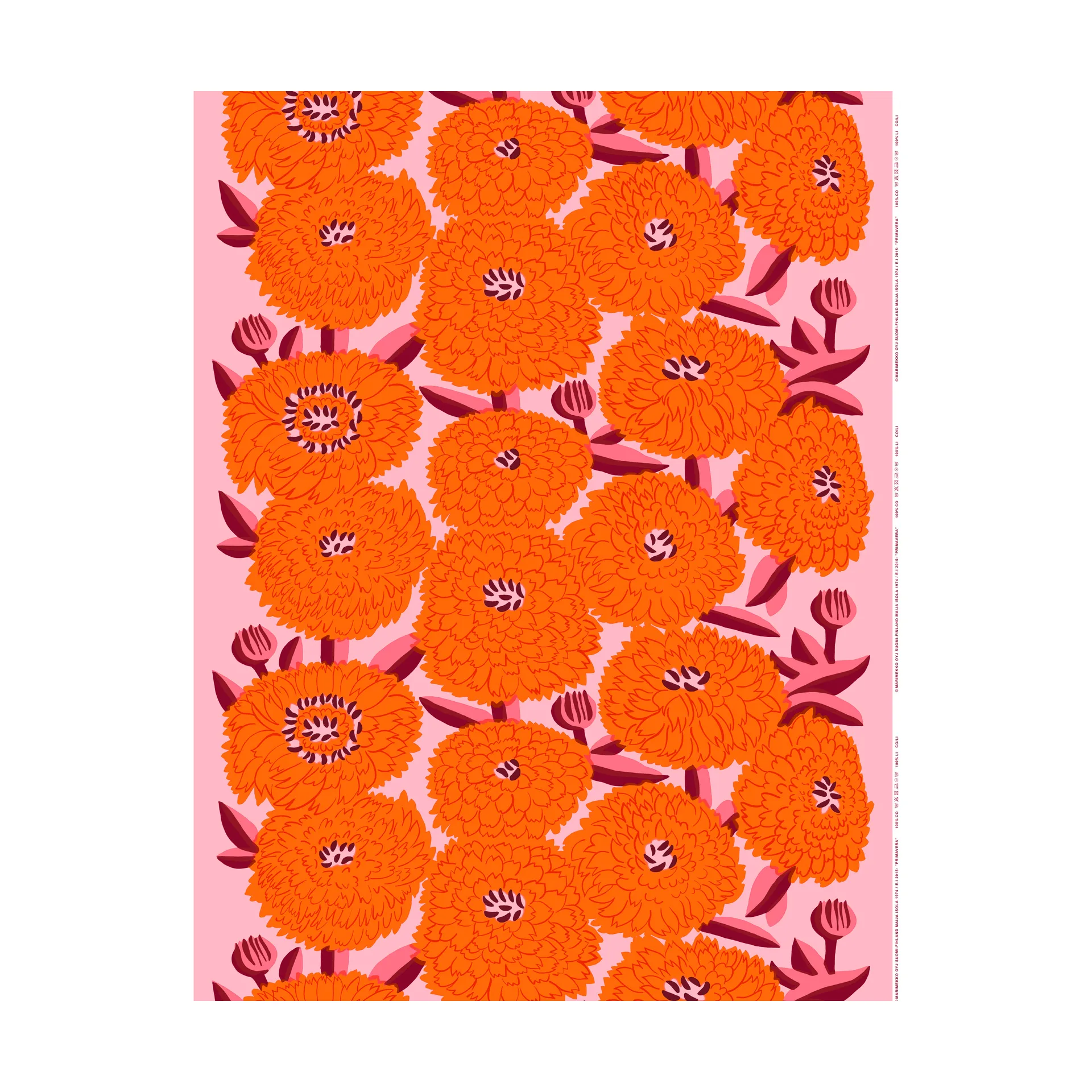 Primavera stof, Light pink-orange-winered Marimekko