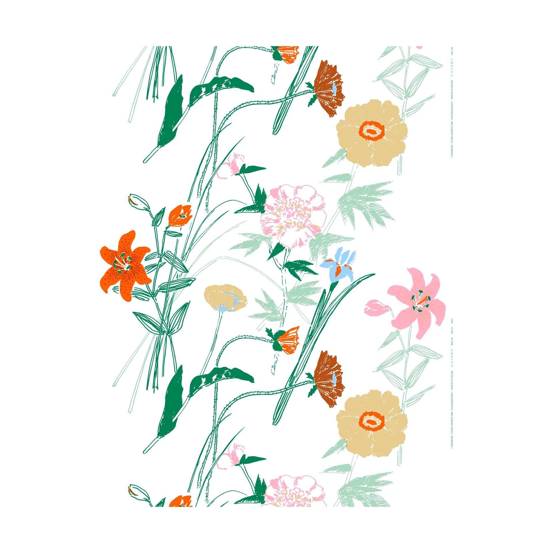 Puutarhakutsut katoenen stof, White-green-orange Marimekko