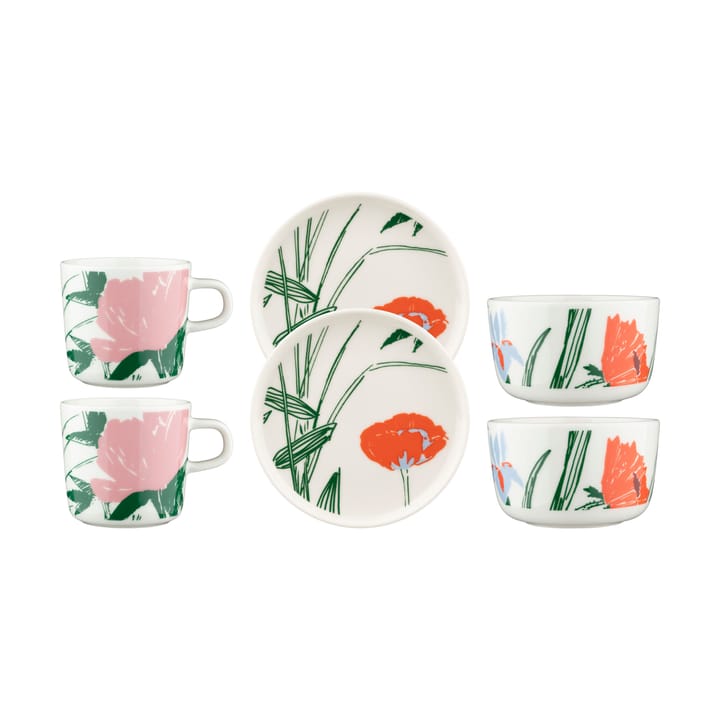 Puutarhakutsut servieset 6-delig - White-green-orange - Marimekko