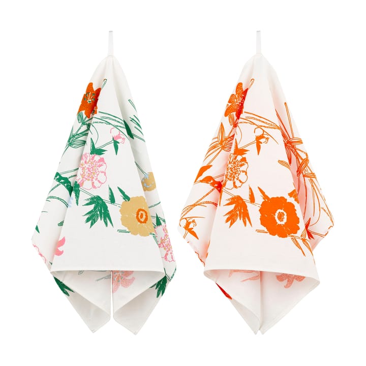 Puutarhakutsut theedoek 2-delig - White-green-orange-beige - Marimekko
