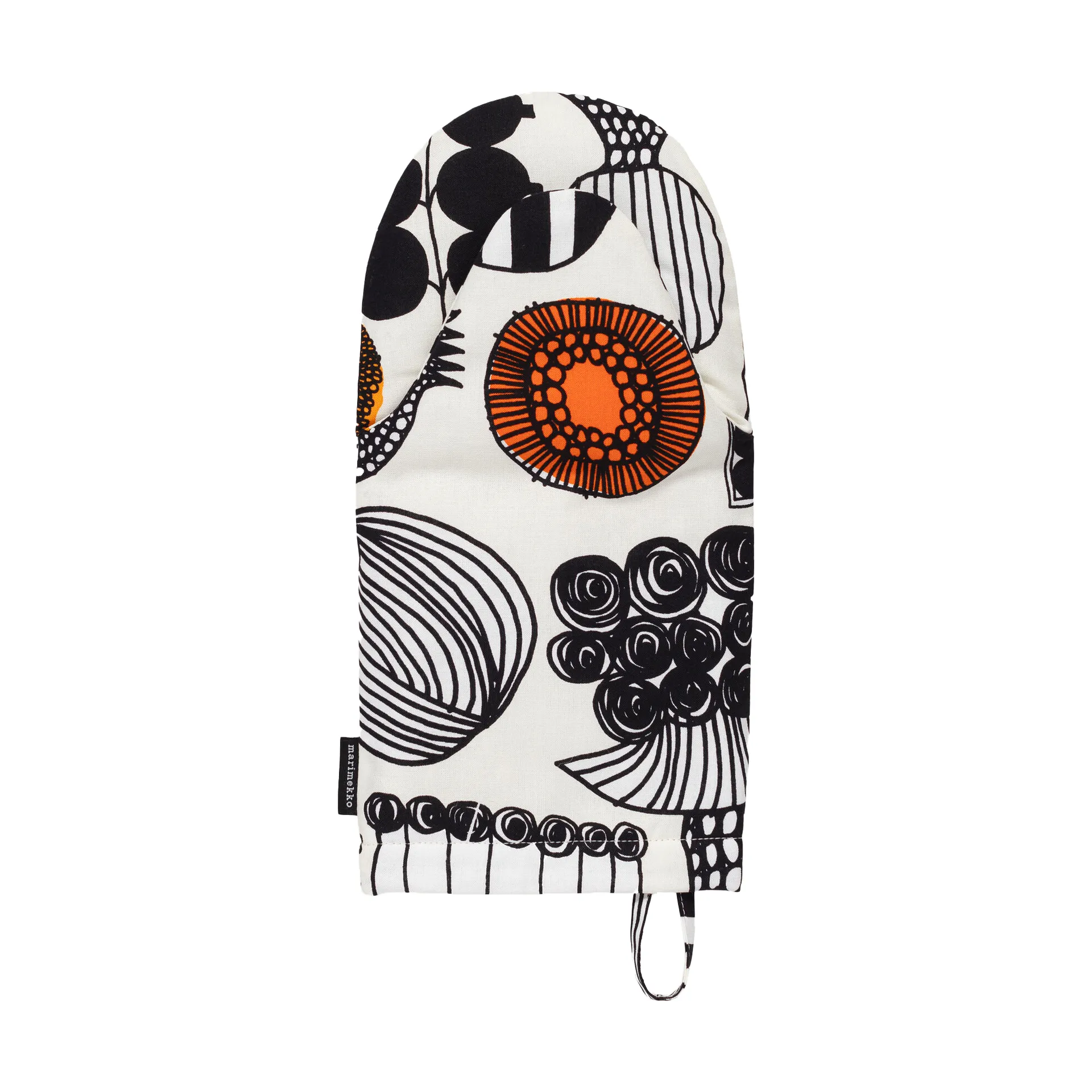 Puutarhurin parhaat ovenwant, White-black-orange Marimekko