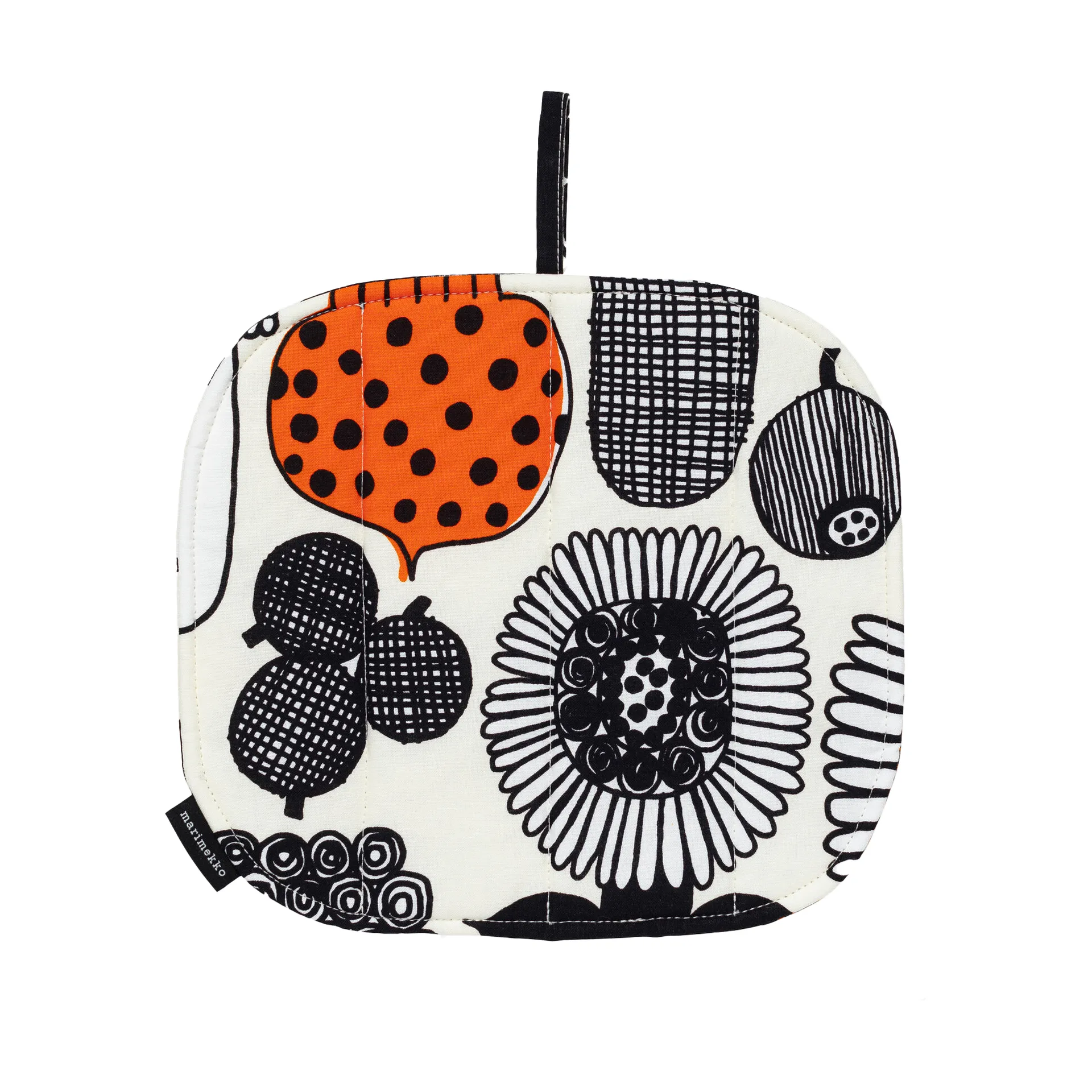 Puutarhurin Parhaat pannenlap, White-black-orange Marimekko