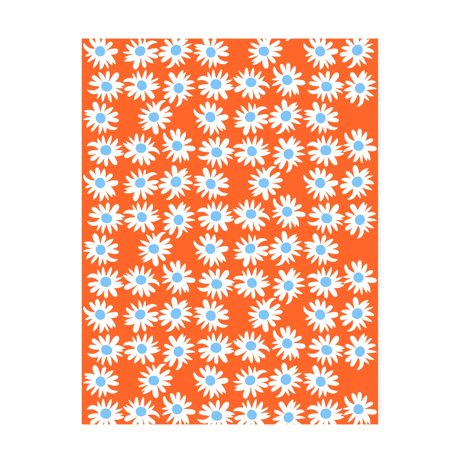 Rakastaa ei rakasta katoenen stof, Orange-Off-white-light blue Marimekko