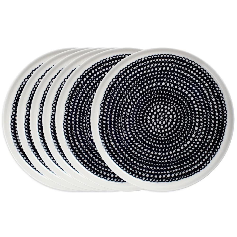 Räsymatto bord 20 cm 6-pack zwart kleine stippen,  Marimekko