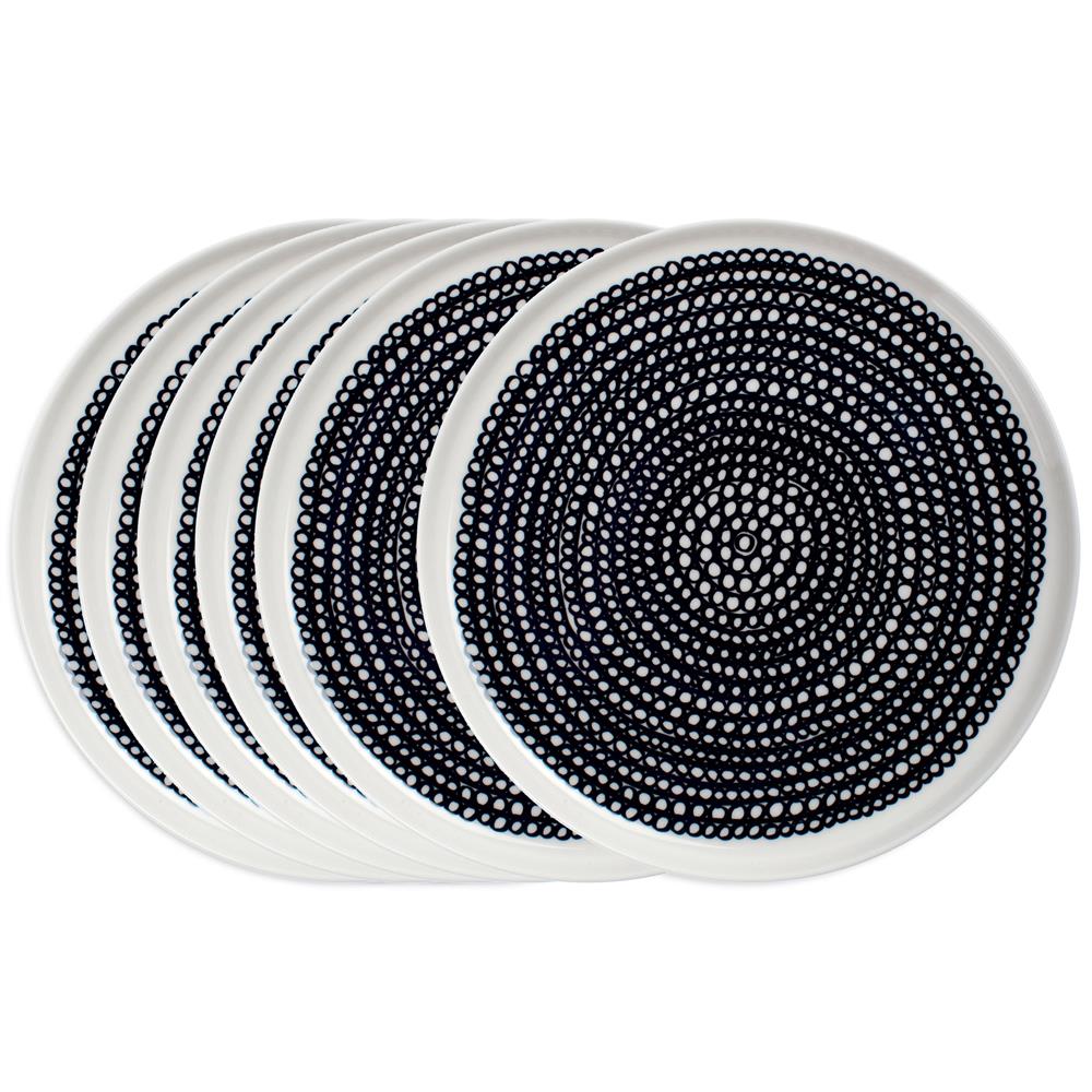 Marimekko Räsymatto bord 20 cm 6-pack zwart kleine stippen zwart-wit, kleine stippen