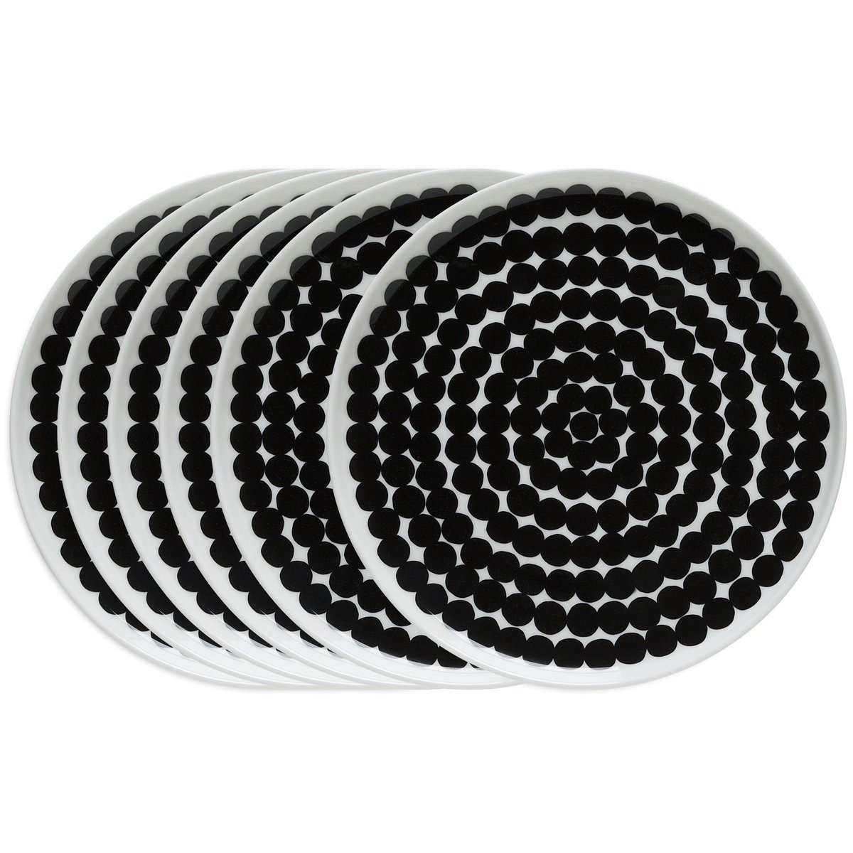 Marimekko Räsymatto bord 20 cm, 6-pack zwart-wit zwart-wit