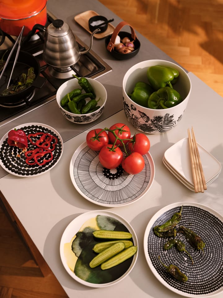 Räsymatto ontbijtset, Wit-zwart Marimekko