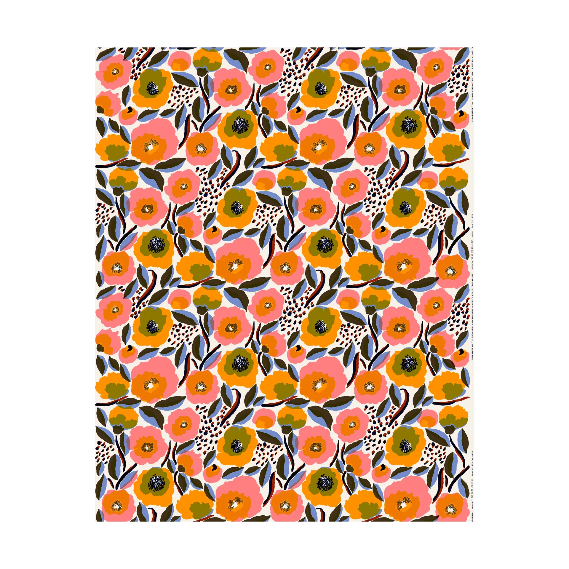 Rosarium gewaxte stof, White-red-yellow-blue Marimekko