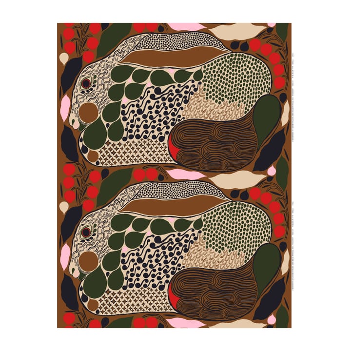 Rusakko katoenen stof - bruin-donkerblauw-rood - Marimekko