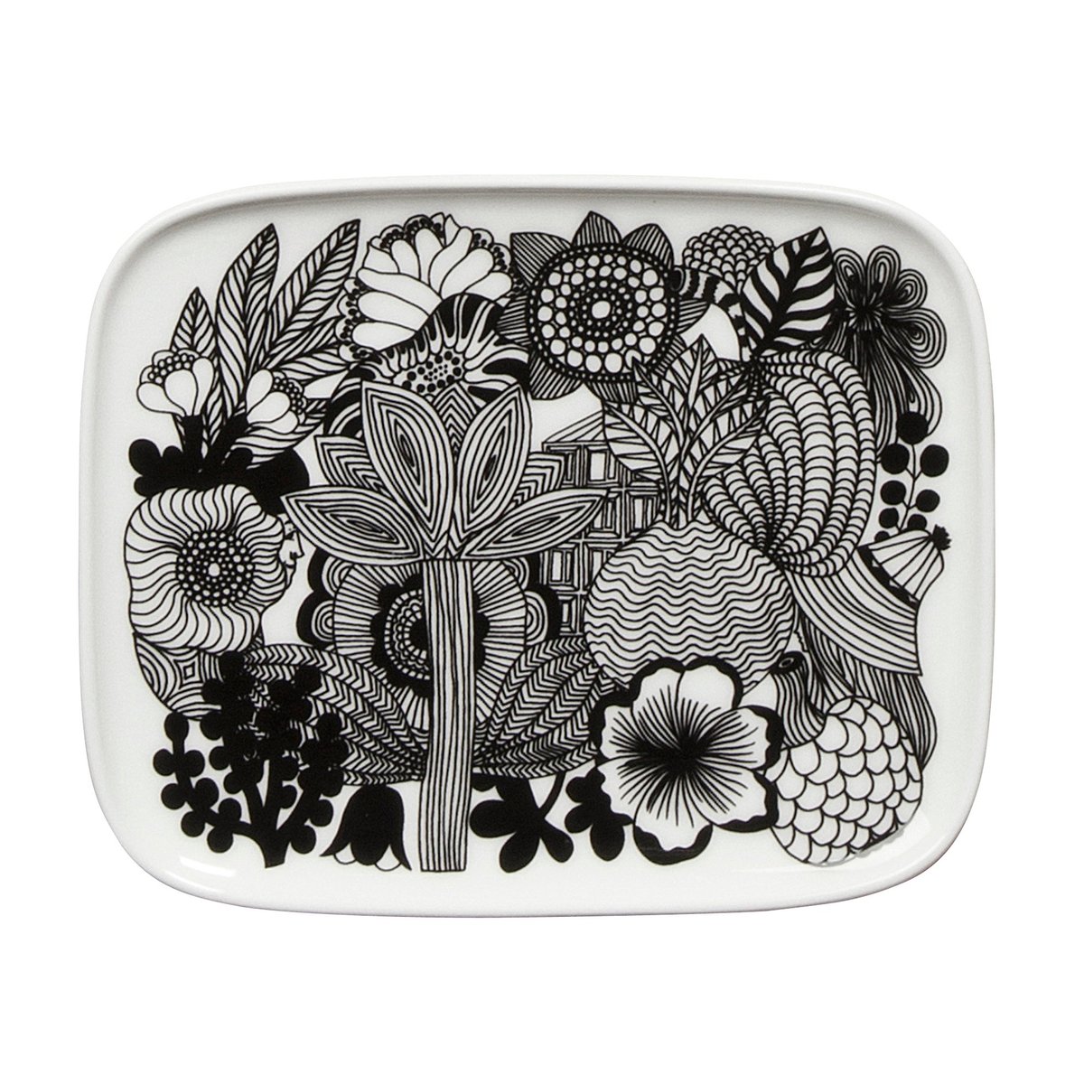 Marimekko Siirtolapuutarha schotel 15 x 12 cm. zwart-wit (Finland 100 jaar)
