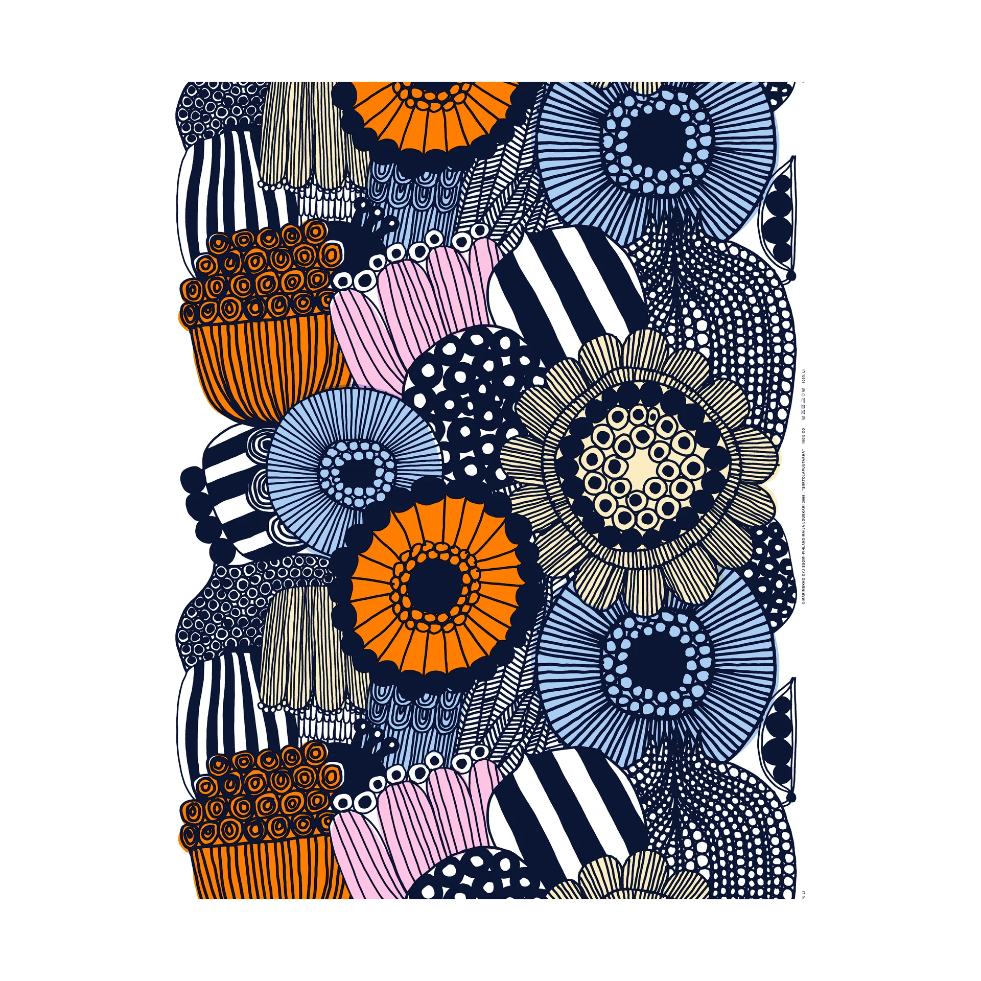 Siirtolapuutarha stof, White-yellow-orange-light blue Marimekko