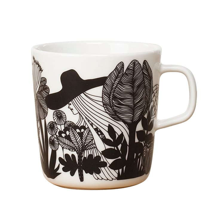 Siirtolapuutarha theekop, zwart-wit-rosa Marimekko