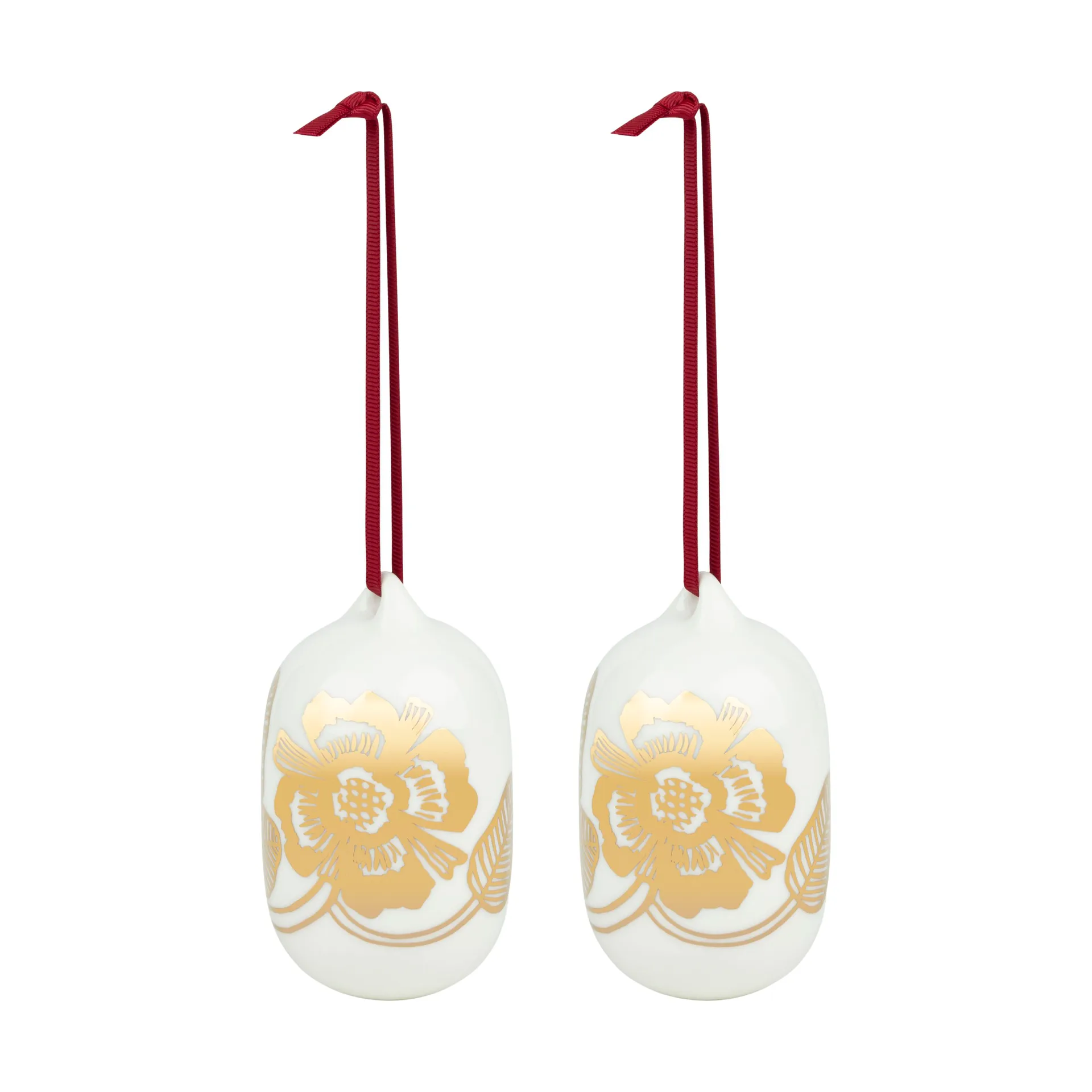 Tiara kerstballen 2025 6x9 cm, Wit-goud Marimekko