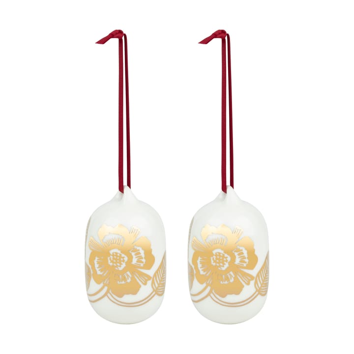 Tiara kerstballen 2025 6x9 cm - Wit-goud - Marimekko