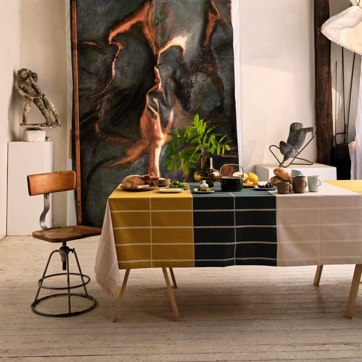 Tiiliskivi tafelkleed 156x280 cm - Geel-beige-donkergroen - Marimekko