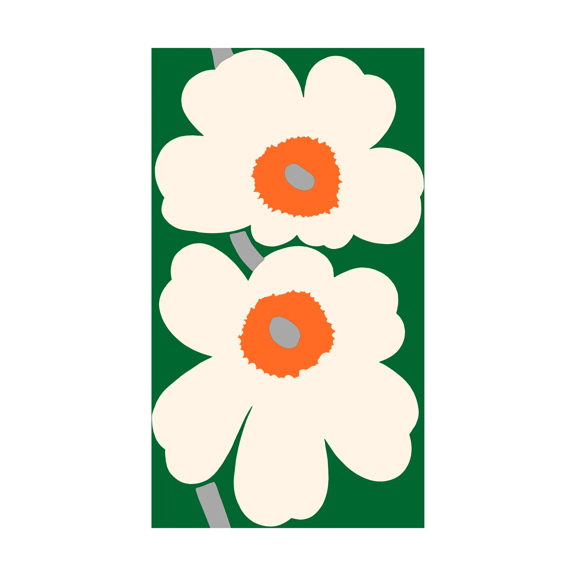 Unikko 60-jarig jubileum stof katoensatijn, Green-off white-orange Marimekko