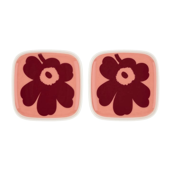 Unikko bordje 10x10 cm 2-pack - wit-roze-rood - Marimekko