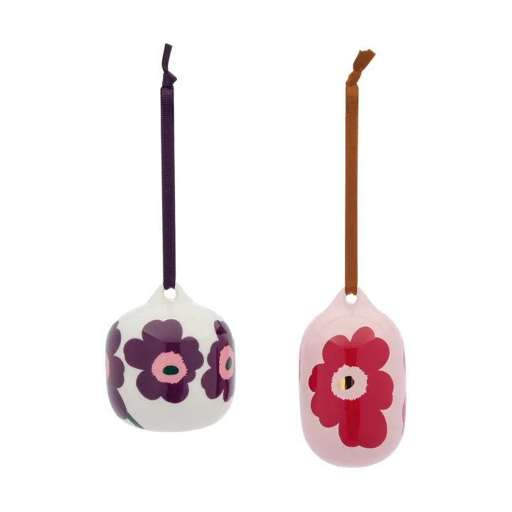 Unikko decoratiehanger - Pink-cranberry-white-plum, 2-delig - Marimekko