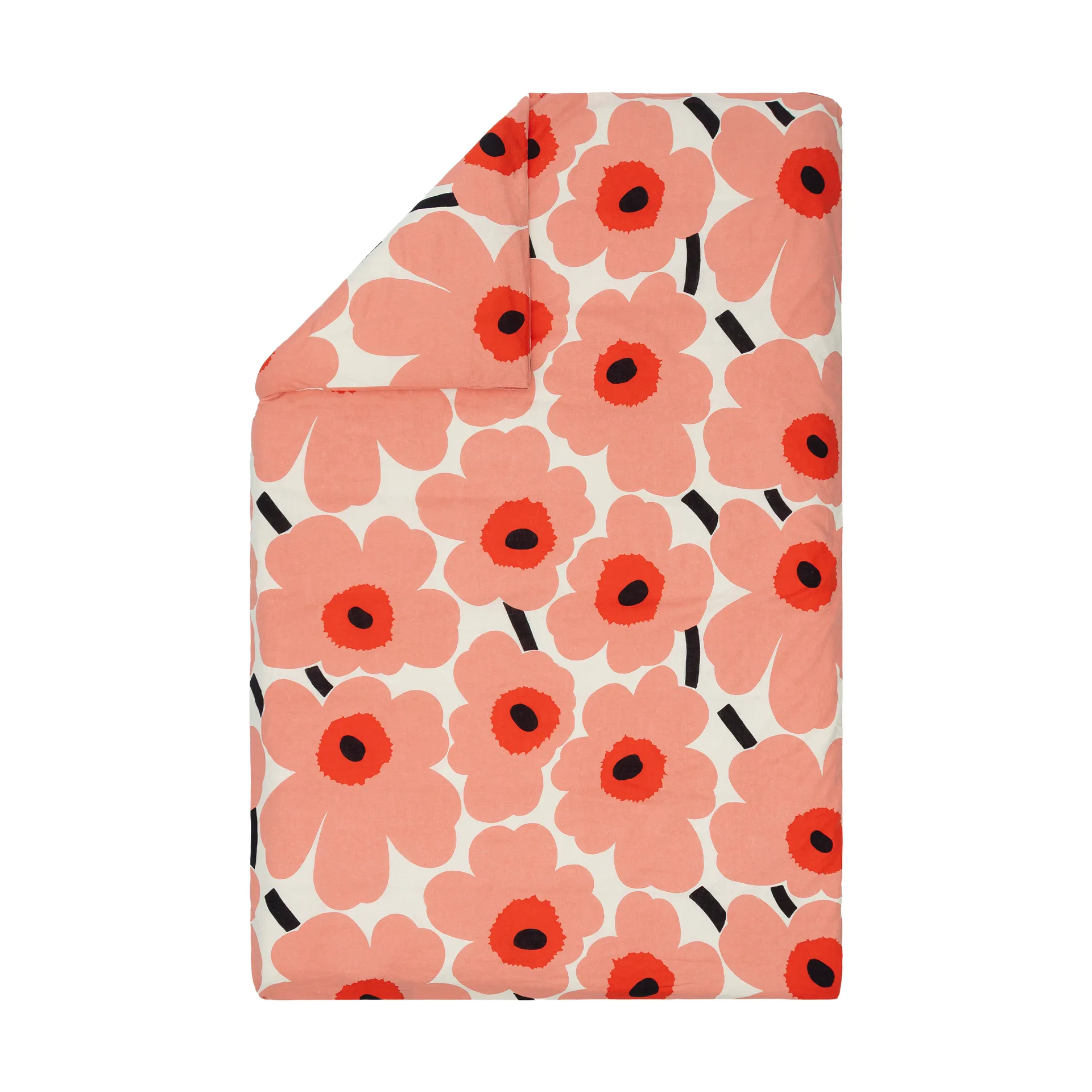 Unikko dekbedovertrek 150x210 cm, Off white-coral-orange red-charcoal Marimekko