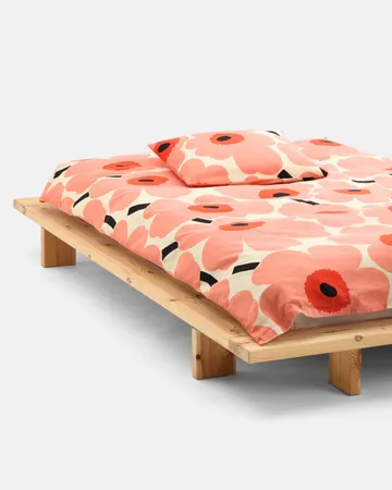 Unikko dekbedovertrek 150x210 cm - Off white-coral-orange red-charcoal - Marimekko