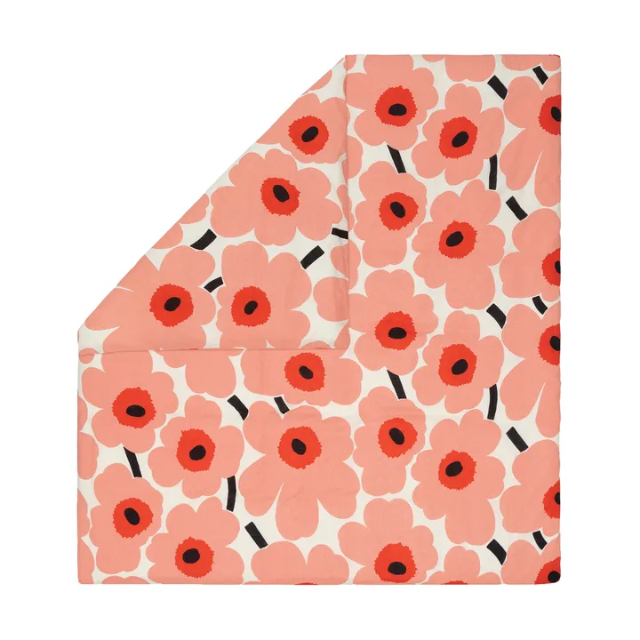 Unikko dekbedovertrek 220x240 cm - Off white-coral-orange red-charcoal - Marimekko