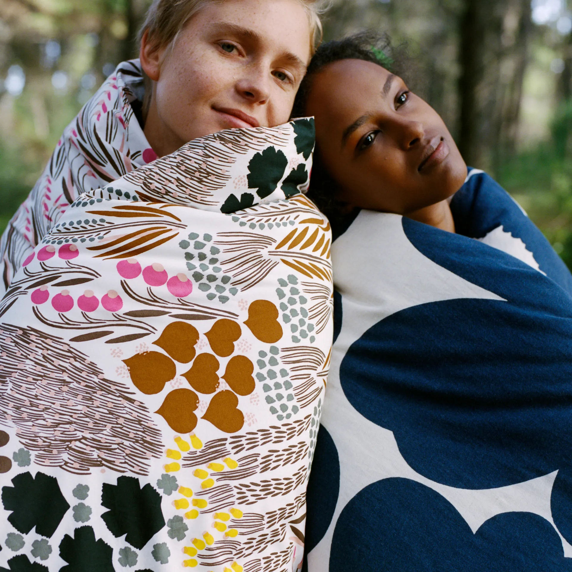 Unikko dekbedovertrek katoen-linnen 150x210 cm, Natuurwit-donkerblauw Marimekko