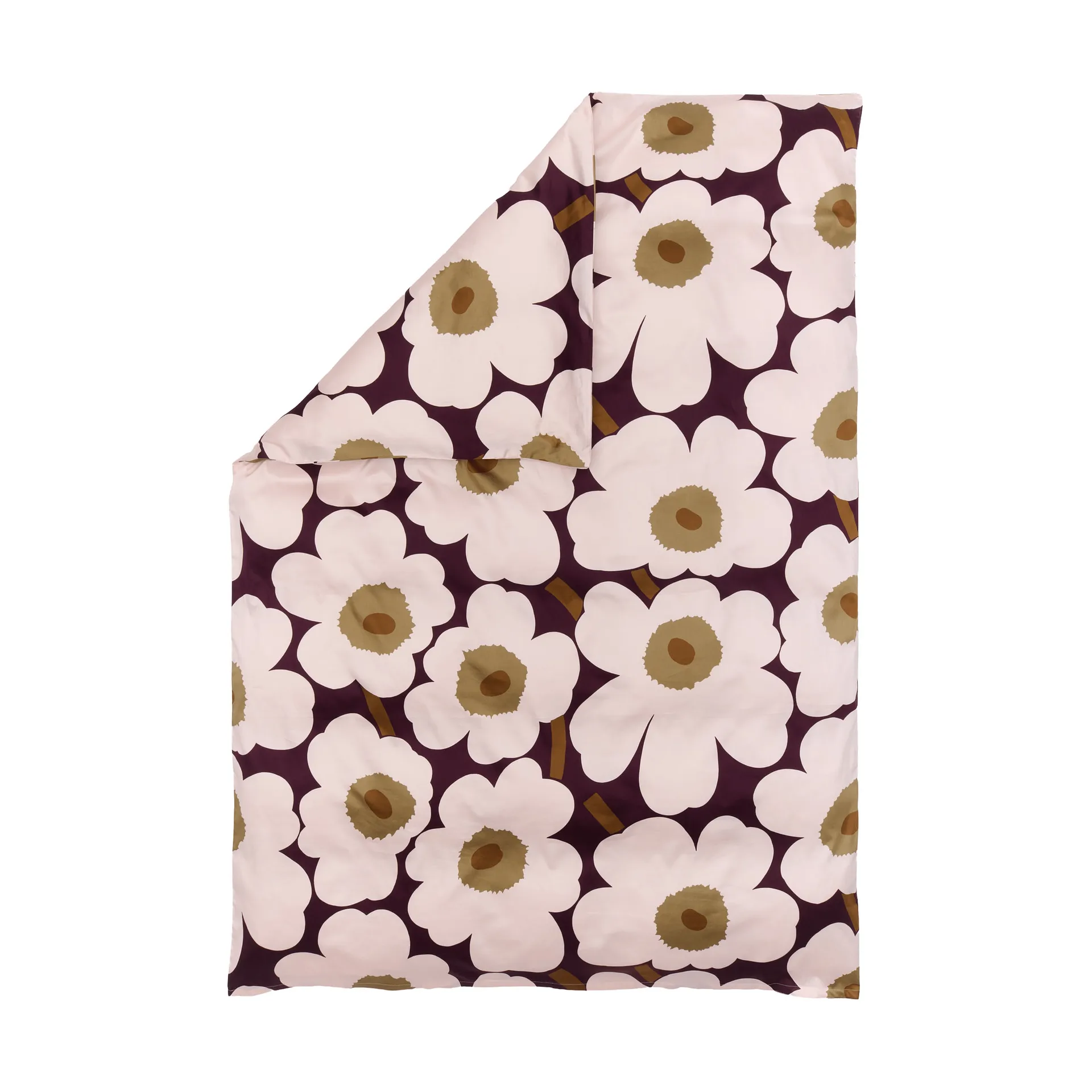 Unikko dekbedovertrek satijn 150x210 cm, Plum-pink-elmwood-toffee Marimekko