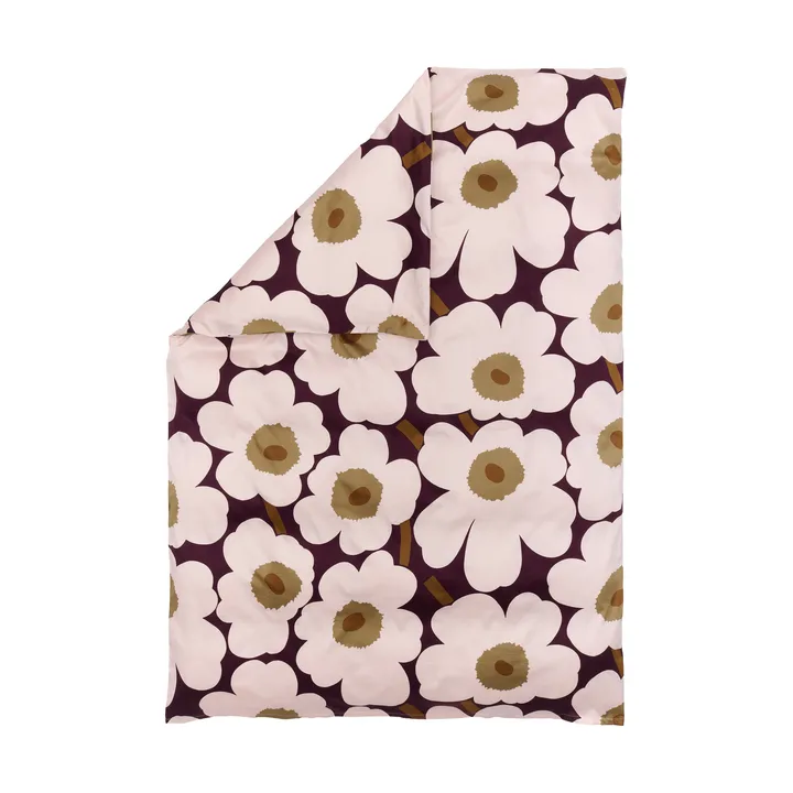Unikko dekbedovertrek satijn 150x210 cm - Plum-pink-elmwood-toffee - Marimekko