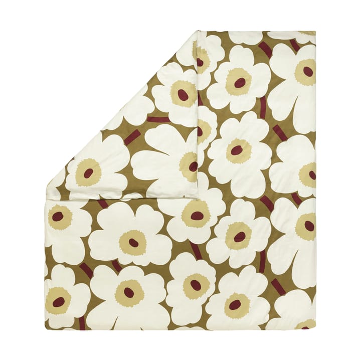Unikko dekbedovertrek satijn 240x220 cm - Groen umber-crème - Marimekko