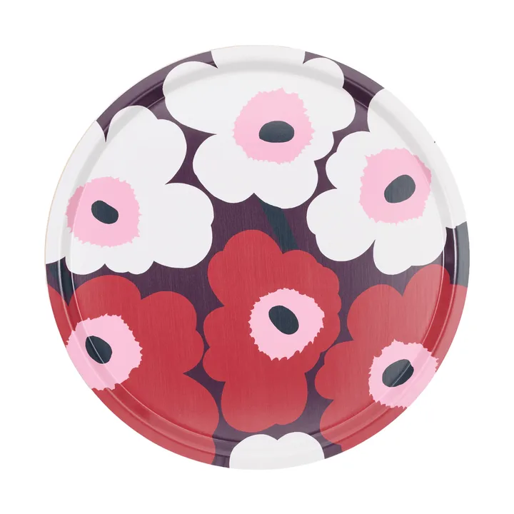 Unikko dienblad - Plum-cranberry-off white-rose, Ø46 cm - Marimekko