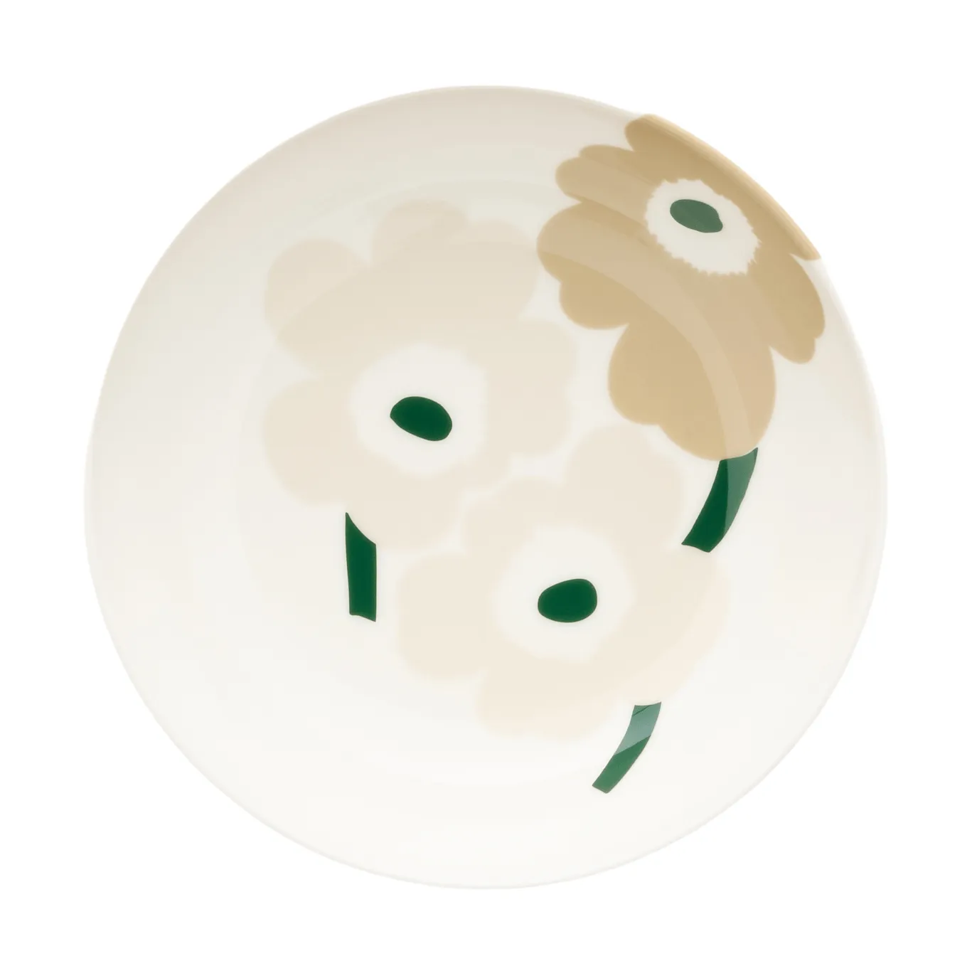 Unikko diepe bord, Beige-wit-licht zand-donkergroen Marimekko
