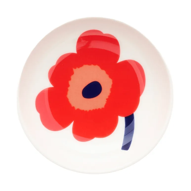 Unikko diepe bord, White-red-blue Marimekko
