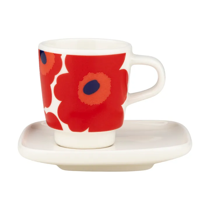 Unikko espresso kopje met schotel 2-delig - White-red-blue - Marimekko