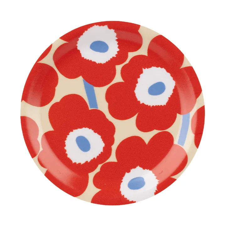 Unikko glazen onderzetter - Melon-orange red-light blue-off white, Ø11 cm - Marimekko