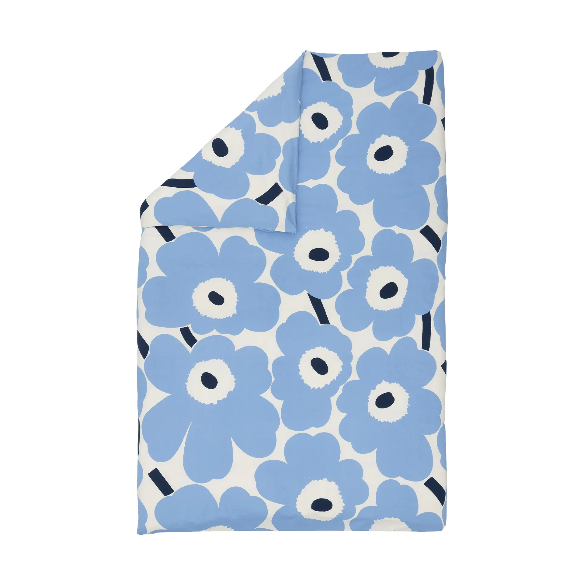 Unikko jersey dekbedovertrek, Gebroken wit, lichtblauw, navy, 150x210 cm Marimekko