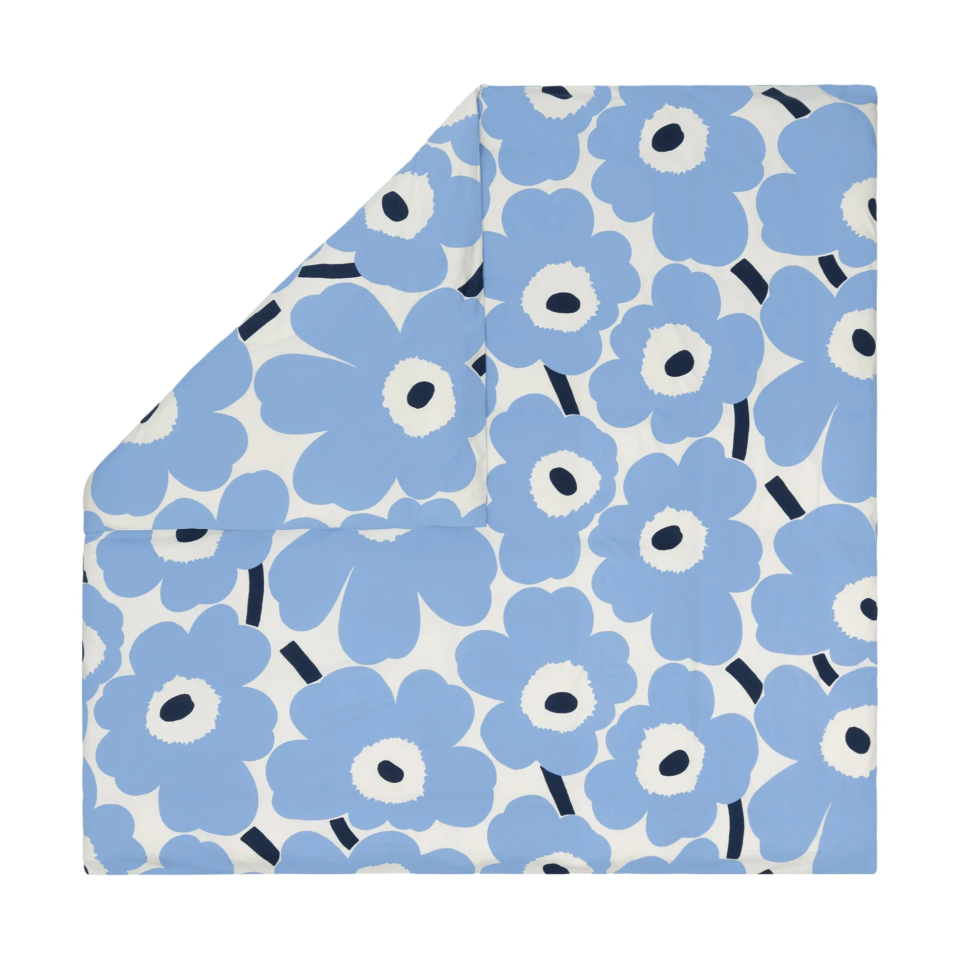 Unikko jersey dekbedovertrek, Gebroken wit, lichtblauw, navy, 240x220 cm Marimekko