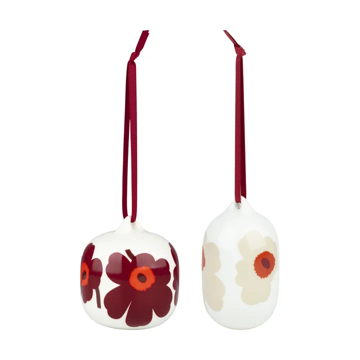 Unikko kerstballen 2025 2 stuks - Wit-rood-beige - Marimekko